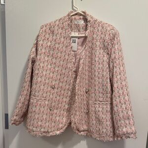 Elegant Pink and White Tweed Blazer